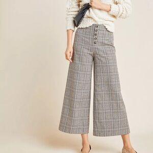 Anthropologie Roma Gray Plaid Wide-Leg Trousers